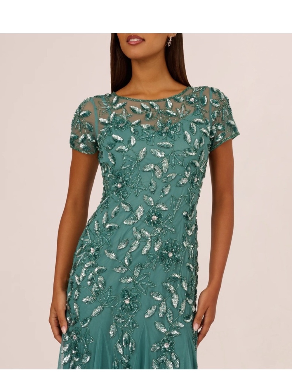 Adrianna Papell Dress SZ 6 Jade Green Beaded Sequin Gown Formal Evening NWT GALA - Picture 6 of 14